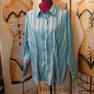 Pretty blue & green striped shirt 2X